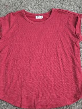 Maurices Textured Short Sleeve Top in Coral Pink
